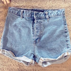 High waisted button fly denim shorts.